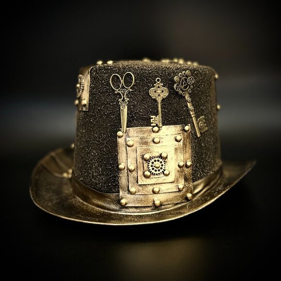 Steampunk Top Hat Metallic Scientist Time Traveler Halloween Costume Cosplay Hat - Picture 1 of 5